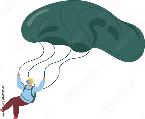 Man skydiving with parachute catching wind vector