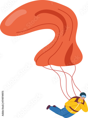 Skydiver descending with an orange parachute