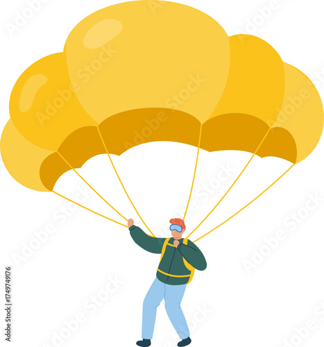 Person skydiving with yellow parachute descending to earth