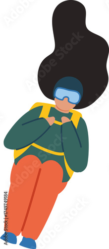 Woman skydiving, experiencing freefall and extreme sport adventure