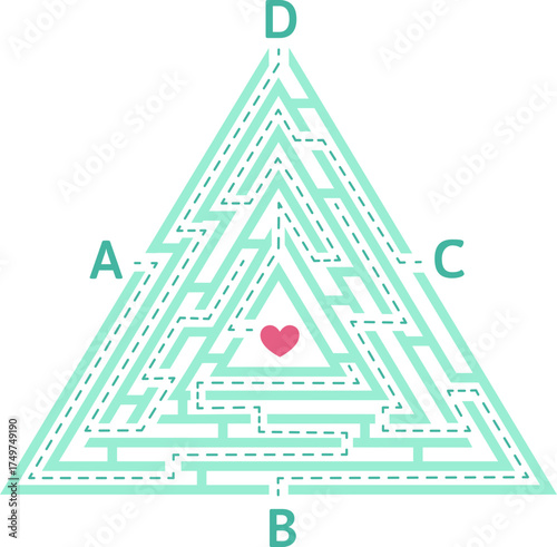 Triangle maze finding love path solution concept