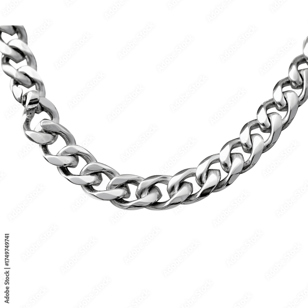 Fototapeta premium Silver Cuban Link Chain Necklace isolated on a transparent background