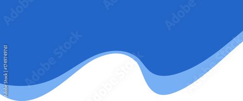 Abstract header shape. Wavy border element. Blue top form for banner. Modern divider and footer. Curved separator and headline section for poster and website