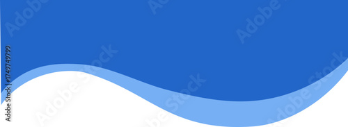 Abstract header shape. Wavy border element. Blue top form for banner. Modern divider and footer. Curved separator and headline section for poster and website
