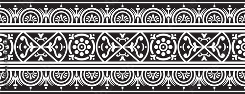 Vector seamless black monochrome border, Pompeii frame. Endless Neopolitan ornament. Art of Ancient Rome.