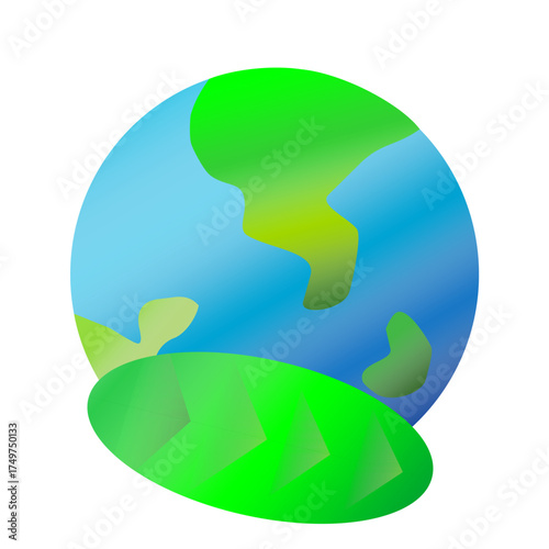 A vector illustration symbolizing environmental awareness and sustainability. It features planet Earth with a green leaf beneath, symbolizing protection, nature, and life.