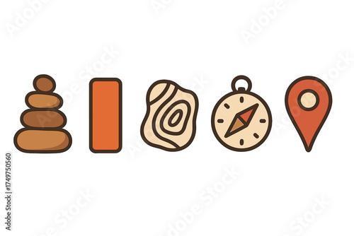 Zen stones location pin compass and topographic map icons collection