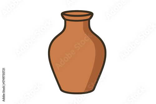Terracotta clay vase with narrow neck and rounded body isolated on white