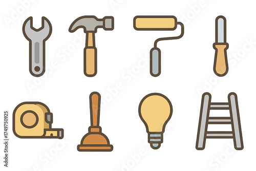 Essential home repair and maintenance tool icons for DIY projects