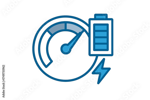 Speedometer and battery charge level indicator concept icon