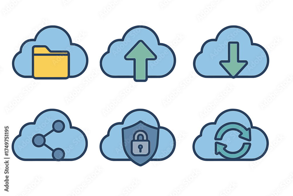 Obraz premium Cloud service icons for data storage and security functions