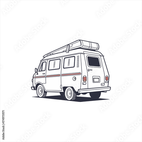 Retro camper van with roof rack illustration