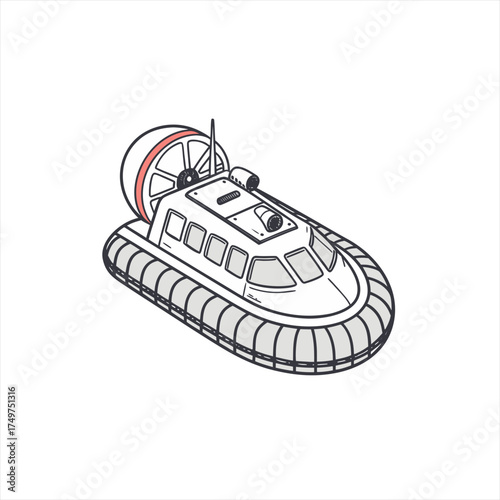 Illustration of a white hovercraft with a red accent on a white background