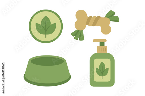 Assorted natural pet care and feeding supplies symbols