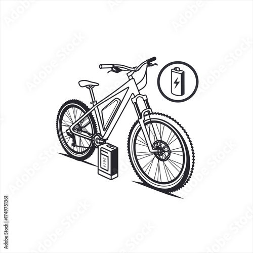 Electric mountain bike with charging battery icon