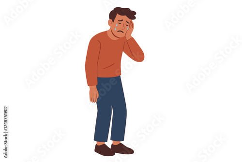 Man covering face with hand expressing deep sadness and emotional distress