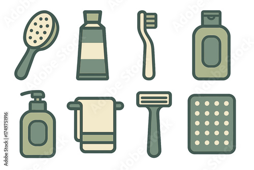 Essential bathroom and personal hygiene care icon set for health and grooming