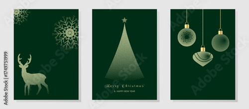 Merry Christmas and Happy New Year greeting card set. Minimal modern design for cards, banner, poster, cover, web, templates. 