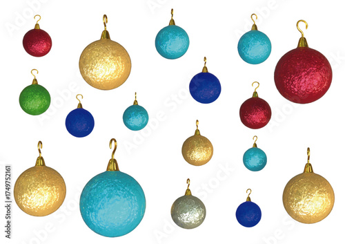 Some colored Christmas ornament balls isolated vector objects created by 3D modeling.
