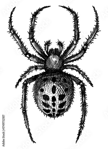 spider isolated hand drawn sketch illustration black and white line art detailed ink drawing for educational entomology materials seasonal halloween card tattoo design