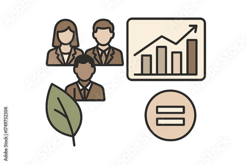 Diverse business team achieving financial growth and environmental balance