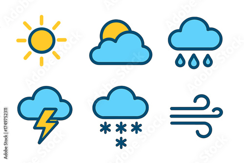 Stylized weather condition icons for digital forecast display