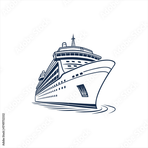 Stylized illustration of a large cruise ship sailing on water
