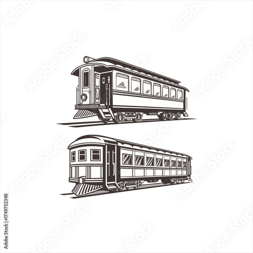 Vintage train car illustrations on white background