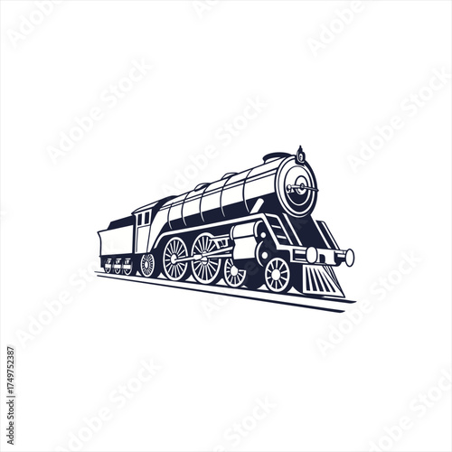 Vintage steam locomotive train silhouette on white background
