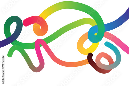 Vibrant abstract colorful swirling lines forming a playful and energetic pattern on a white background