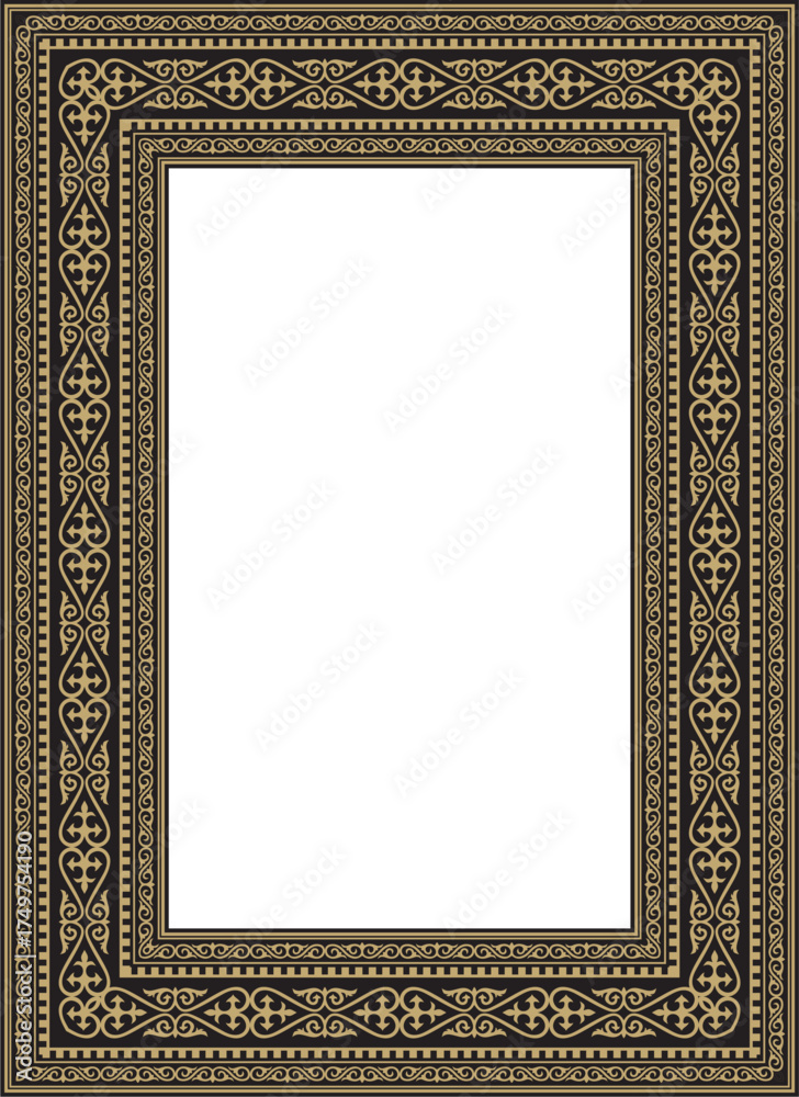 Obraz premium Vector gold with black square Kazakh national ornament. Ethnic pattern of the peoples of the Great Steppe,