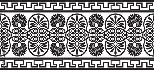 Vector  black monochrome classic seamless european national ornament. Ethnic contour pattern of the Romanesque peoples. Border, frame of ancient greece, roman empire.