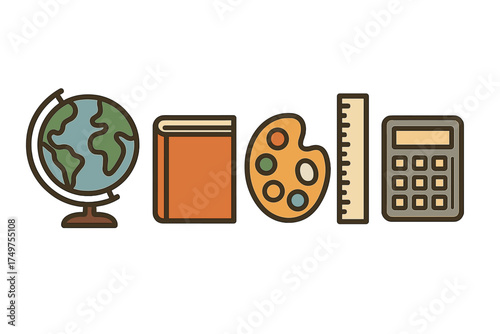 Collection of educational and artistic school supply icons for learning