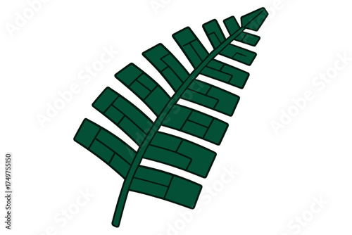 Stylized dark green fern frond segment graphic element