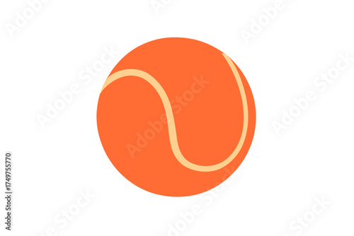 Vibrant orange tennis ball with curved seam isolated on clean white background