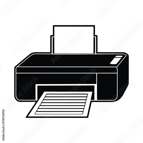 printer icon vector, Printer logo silhouette vector, printer vector illustration. silhouette of a printer with a sheet of paper coming out