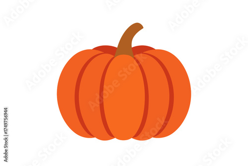 Simple orange pumpkin with brown stem isolated on white background