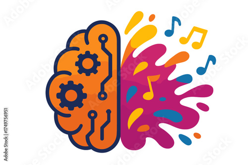 Brain hemispheres split concept showing logic versus creative thinking