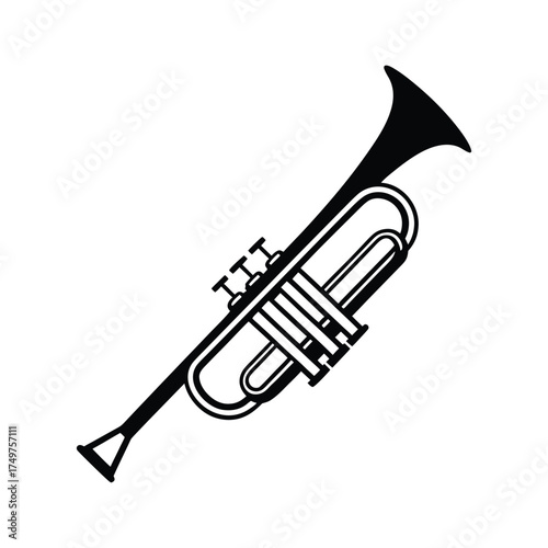 Trumpet silhouette vector, music instrument silhouette, Trumpet icon symbol vector illustration, musical instrument icon, brass wind illustration