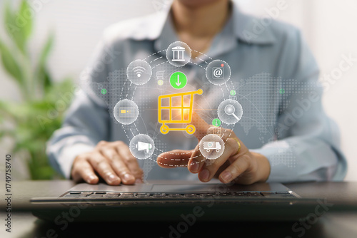 Valokuva Omni-channel marketing integrates shopping channels through smart online and off
