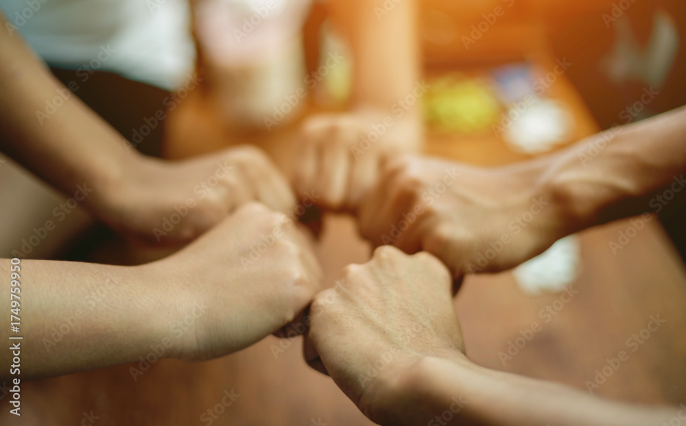 Fototapeta premium Teamwork, collaboration, unity in working, great group unity, goals for success in work and business growth.