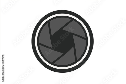 Camera aperture icon featuring six blades in dark gray tones