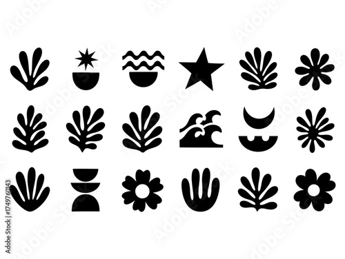 Abstract Modern Boho Shapes and Botanical Elements Collection Vector Art