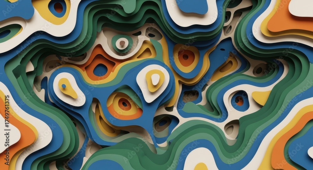 Fototapeta premium Abstract Topographic Paper Cut Layers with Organic Shapes and Vibrant Color Palette