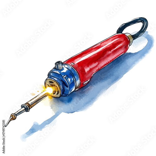 Soldering Iron, watercolor illustration vector, isolated on a white background.