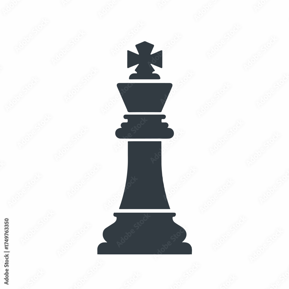 Fototapeta premium An elegant minimalist chess king is prominently featured as a striking 2D flat style vector illustration, showcasing a clean, sophisticated profile against a pristine white background.