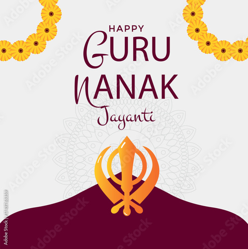 Guru Nanak Jayanti poster. Indiana celebration. Vector illustration