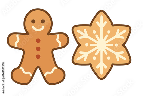 Gingerbread man and snowflake cookie set for winter holidays
