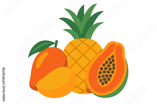 Assortment of fresh tropical fruits including pineapple mango and papaya