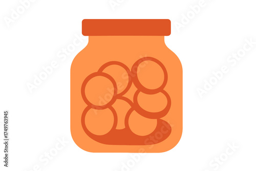 Simple orange jar icon filled with round preserved fruit shapes